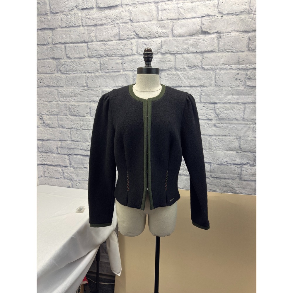 Geiger Tyrol‎ Boiled Wool Jacket Women M Black Excellent Austrian Trachten Coat